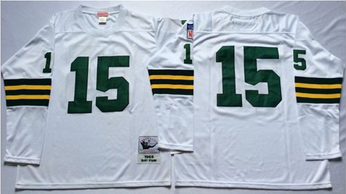 Mitchell And Ness 1969 Packers #15 Bart Starr White Throwback Stitched NFL Jersey - Click Image to Close
